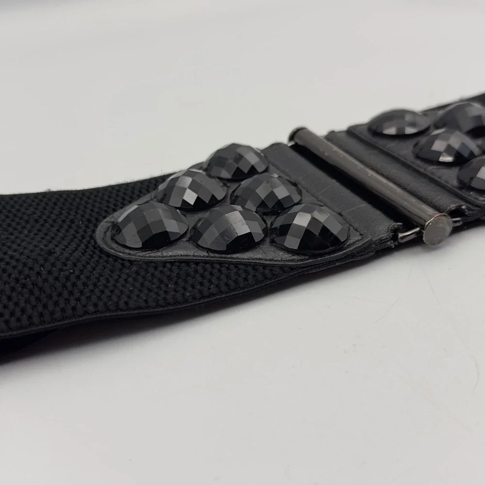 Aldo Black Wide Elastic Cinch Belt Faceted Studded Waist Belt Size P/S Goth Y2